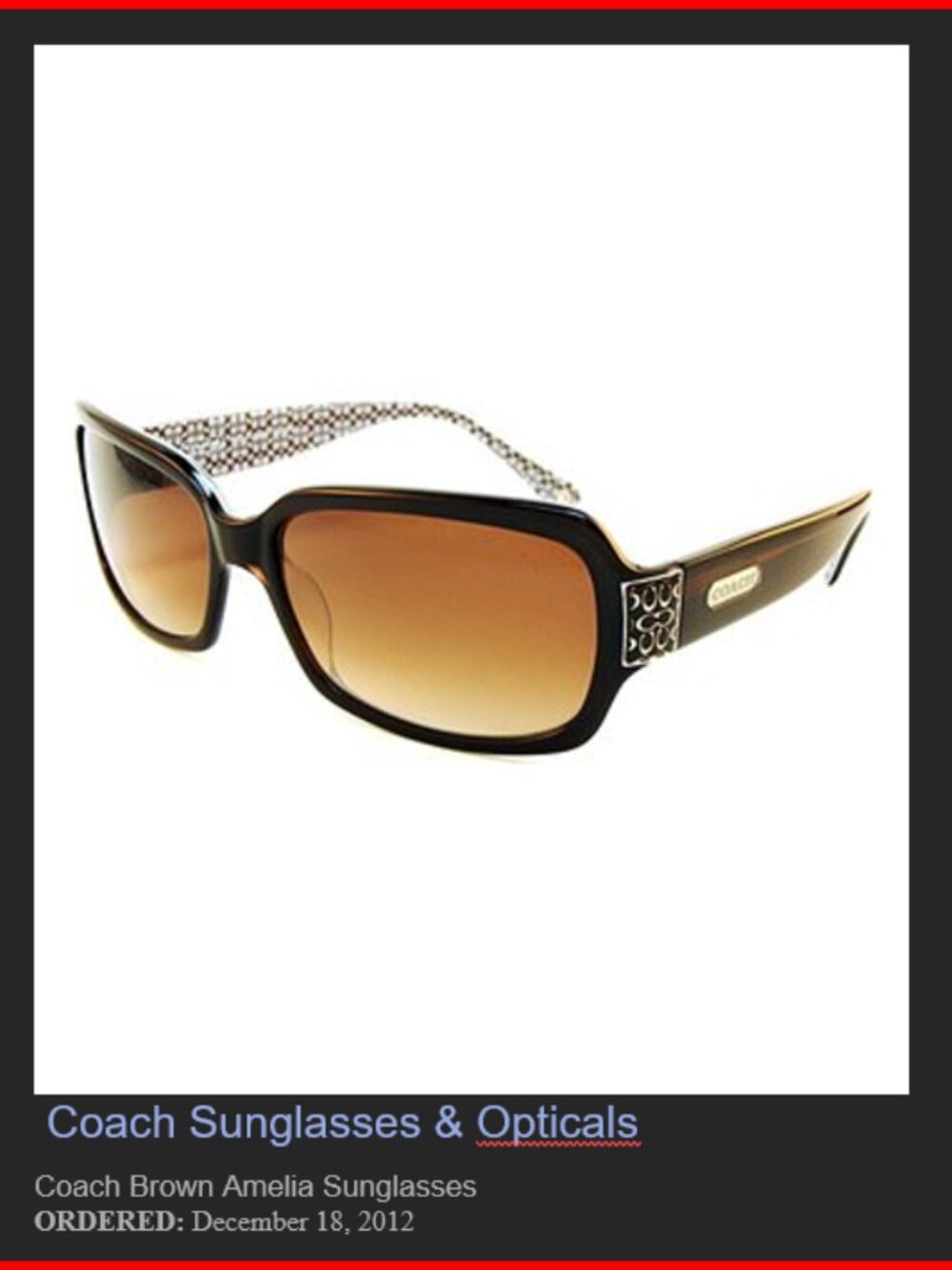 Coach - Brown Amelia Sunglasses - Rectangular Brown Tint - Never Worn